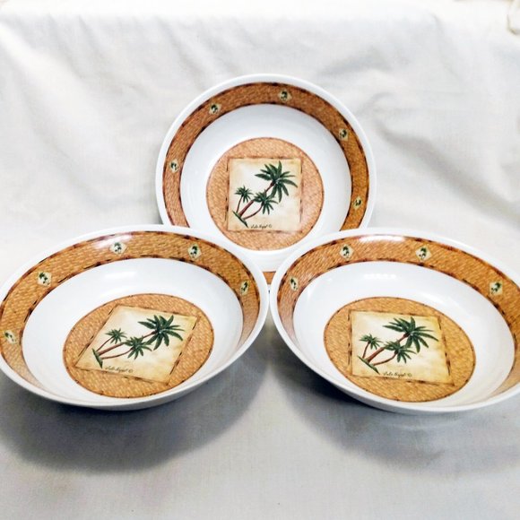 Vintage 1980's-3 Mela-Ware Melamine Hard Plastic 9.75" Bowls/Palm Tree Design - Picture 3 of 10